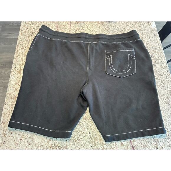 True Religion Sweat Shorts Men's Sz 3XL Drawstring Jogger Big T Black - Picture 3 of 9